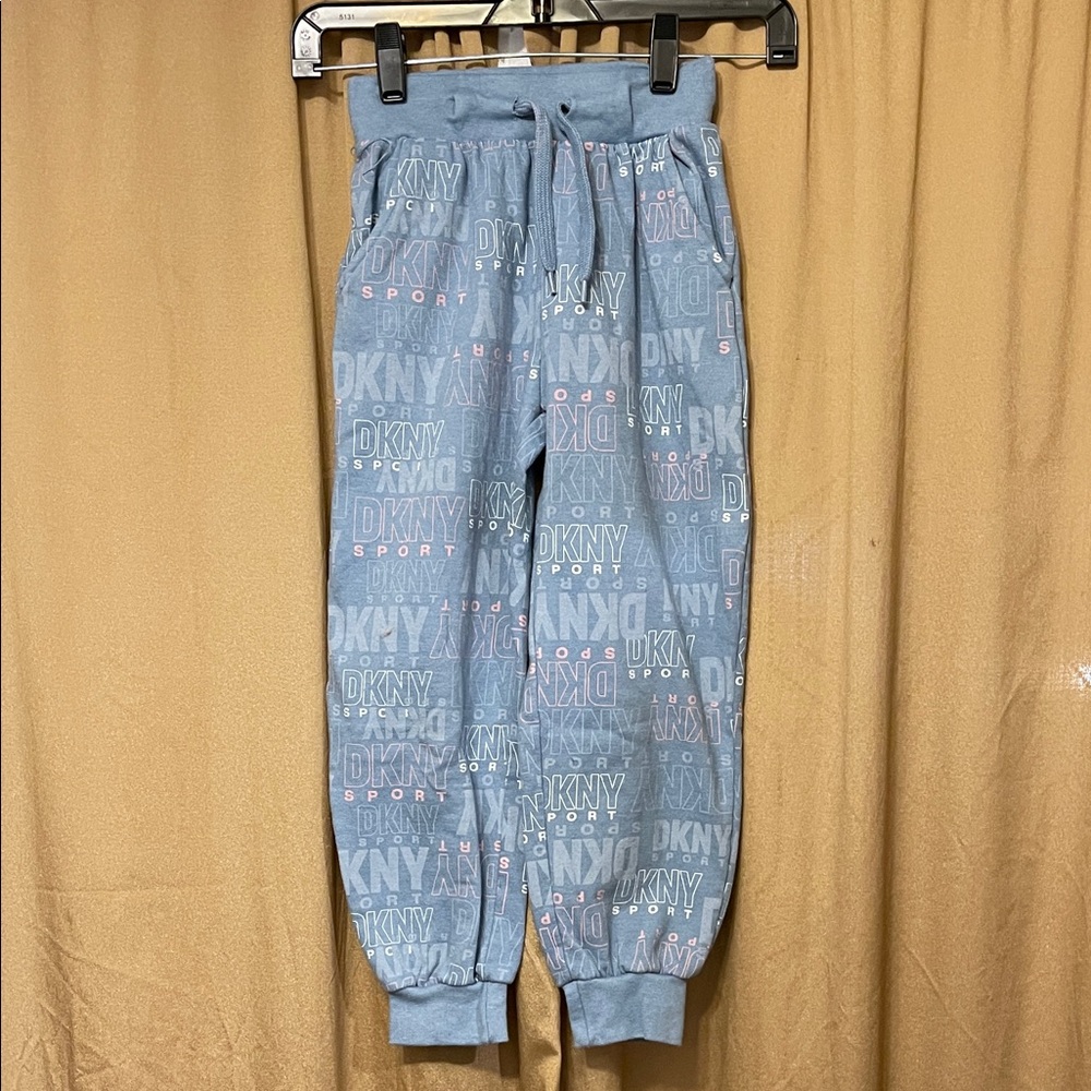 DKNY Girls 7 Light Blue Logo Jogger Pants